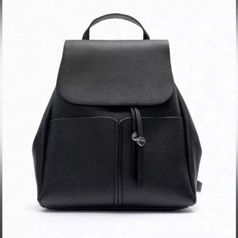 Zara Black Faux Leather Backpack